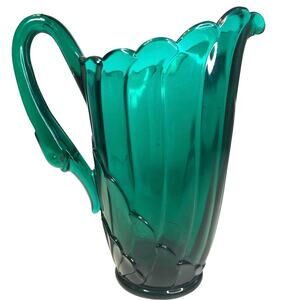Imperial Lenox Heisey Crystolite Swan Pitcher Teal Green Glass 10”